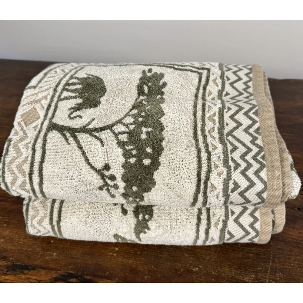 2 Vintage Contessa Pietro Borgese Safari Tapestry Bath Towels Made In Brazil MCM